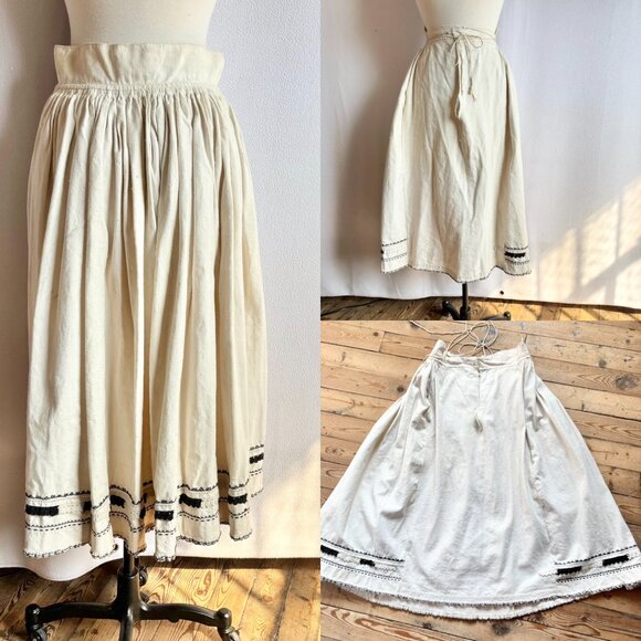 Vintage Romanian Homespun Linen Hemp Embroidered Traditional Folk Skirt - Picture 1 of 14